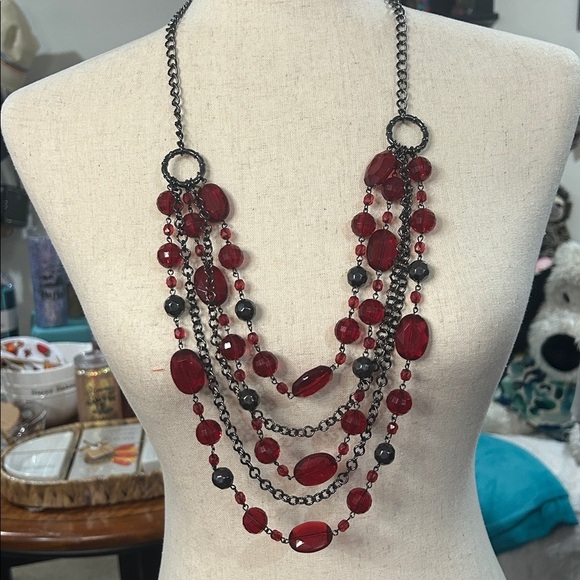 Apt 9 Red and Black Multi-Strand Necklace - Picture 2 of 6